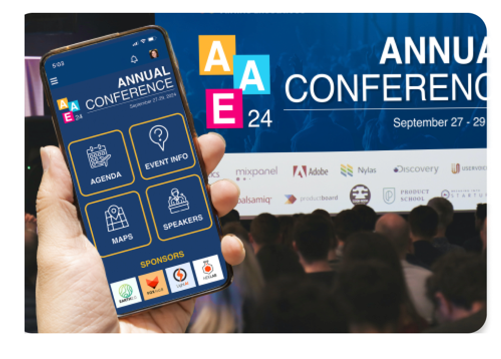 An EventMobi Mobile Event App being used on-site at an in-person event An EventMobi Mobile Event App being used on-site at an in-person event